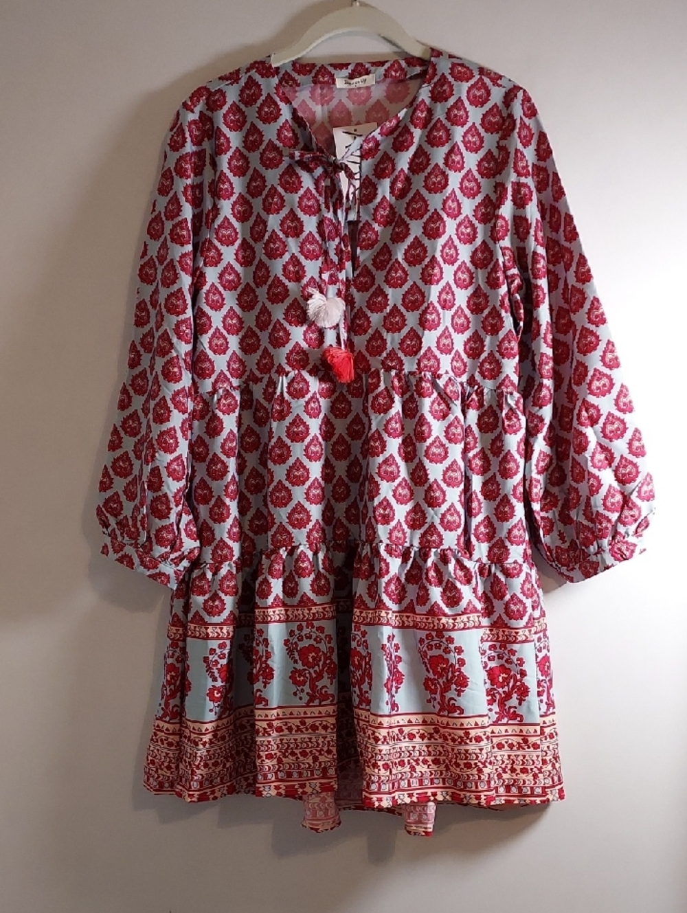 Printed Long Sleeve Tiered Dress - Women